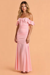 Blush Mermaid Gerafftes Maxi Brautjungfernkleid mit Rüschen